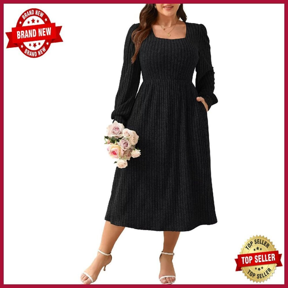 Plus Size Maxi Sweater Dress Long Sleeve Lightweight Knit Midi